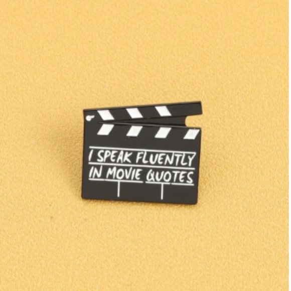 💚 2 for $20 💚 "I Speak Fluently In Movie Quotes" Film Clapper Enamel Pin - Picture 2 of 6